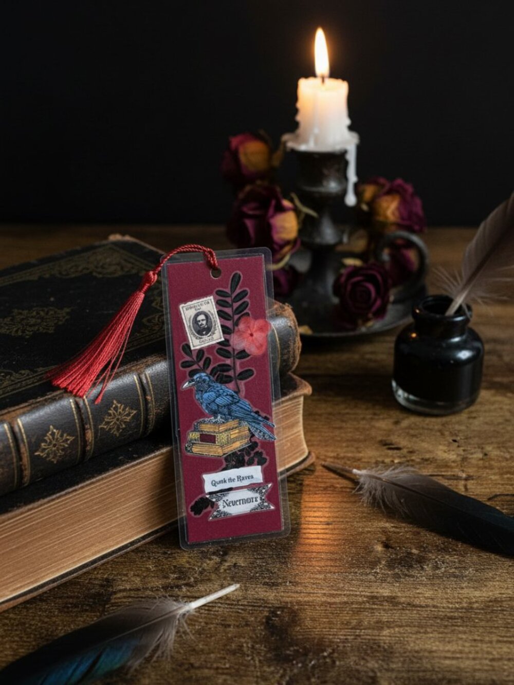 Edgar Allan Poe Nevermore Pressed Flower Bookmark | Handmade Bookish Gift